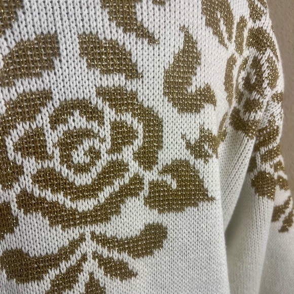 ALFRED DUNNER Vintage 80s/90s Gold Lurex Rose Sweater Small 💛 - Picture 5 of 7